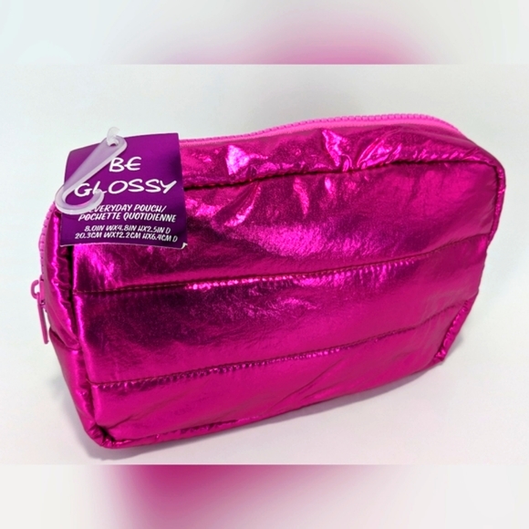 NEW! Metallic Pink Makeup Bag Clutch Pouch - Picture 1 of 4